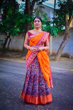 Picture of kalamkari pattu pavadai half saree and embroidery blouse